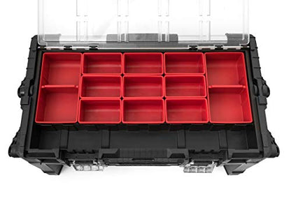 KETER 22 Inch Cantilever Plastic Portable Tool Box Organizer with Metal Latches for Small Parts, Hardware and Tool Storage and Organization
