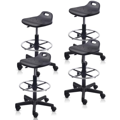 KLASIKA Drafting Rolling Stool Adjustable Height with Foot Rest Breathable Seat Cushion Swivel Stools with Wheels, Multi-Purpose Work Stool for Shop, Task, Salon, Black, 4 Pack - color: Black-backless, size: 4PK