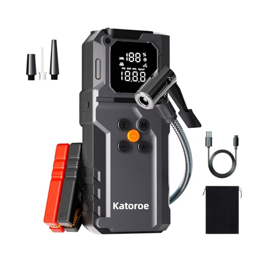 Jump Starter with Air Compressor, 4000A Car Battery Jump Starter Portable (9.0L Gas/7.0L Diesel), 150PSI 12V Jump Starter Jump Box with Jumper Cables, LED Light - color: black