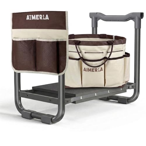 Aimerla Foldable Garden Kneeler Seat Heavy Duty [Upgraded Widened Thick Kneeling Pad] Garden Stool with Large Garden Tool Bags with Pockets - Portable Garden Bench Gardening Gifts for Parents - size: K3-Brown