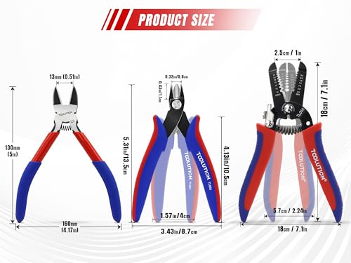 3-Piece Electrician's Pliers Set Professional Wire Stripping Tool | 7" Wire Stripper & 5" Wire Cutter& Flush Cutter Spring-Loaded Design & Non-Slip Grip for Electrical Work, DIY, Crafting - color: Wire Cutter+flush Cutter+wire Stripper