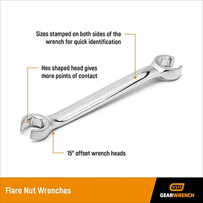 GEARWRENCH 6 Pc. Flare Nut Wrench Set, SAE - 81907 - size: 6-piece kit, style: SAE
