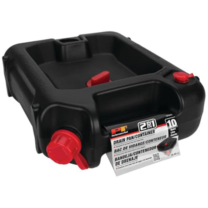 Performance Tool W4076 10-Quart Oil Drain Container, Deep Drain Well, Integrated Handle, Sealing Rubber Gaskets, Black - style: 10 Quart Drain Pan