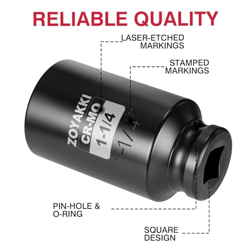 1/2" Drive 1-1/4" Deep 6 Pt CR-MO SAE Impact Socket for Axle Nuts - size: 1-1/4"in., style: 1/2" Drive Deep
