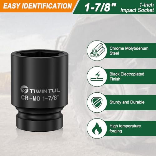 1-7/8" Impact Socket 1 Inch Drive for for Truck Axle Nuts, CR-MO | 6 Point Design Large Impact Socket, ANSI Certified, Heavy Duty Socket 1 Inch Drive , Hub Removal & Mining Equipment Repair - size: 1-7/8'' (1 PCS)