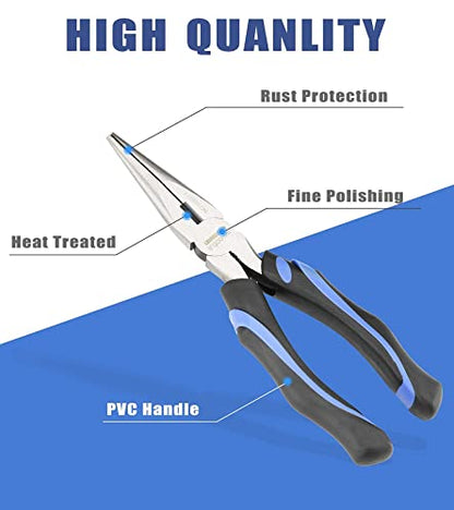 URASISTO 6-Inch Long Needle-Nose Side Cutting Pliers with Heavy Duty Nickel Chromium Steel Construction - size: 6" Long Nose Pliers