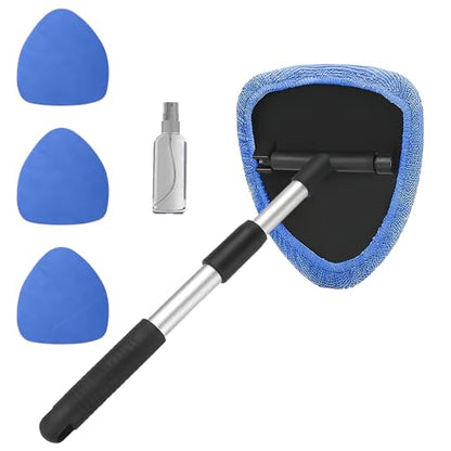 Car Window Cleaner, Car Cleanser Brush, Car Accessories Car Cleaning Supplies Tools, Car Cleaning Kit with Extendable Handle, Microfiber Cloth, Spray Bottle, Fits All Cars (Blue) - color: Blue