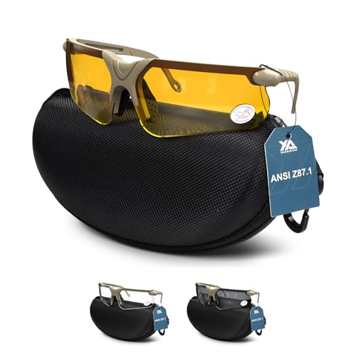 xaegistac Shooting Glasses with Case-Safety Glasses Anti Fog | Z87.1 Certificated Impact Resistance Safety Glasses for Hunting Shooting Sports - color: Yellow Lens-khaki Frame