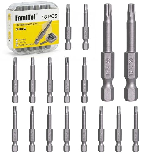 T20 Torx Bit Set, 18 PCS, 2 Inch | S2 Steel, High Torque Star Impact Driver, 1/4" Hex Shank Magnetic, Furniture Assembly, Home DIY, Cabinet Hardware - size: T20-18pcs