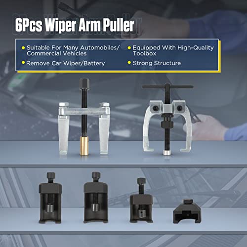 DUOYI 6Pcs Wiper Arm Puller Doesn't Damage The Wiper Arm Removal Tool Strong Structure Windshield Wiper Arm Removal Tool with Toolbox Battery Terminal Puller Compatible with VW/BMW/Ford/Honda/Porsche
