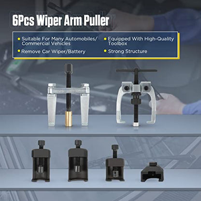DUOYI 6Pcs Wiper Arm Puller Doesn't Damage The Wiper Arm Removal Tool Strong Structure Windshield Wiper Arm Removal Tool with Toolbox Battery Terminal Puller Compatible with VW/BMW/Ford/Honda/Porsche