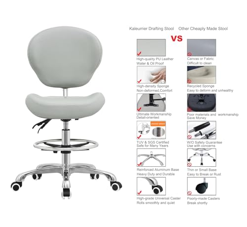 Kaleurrier Office Drafting Chairs with Backs,Adjustable Height | Ergonomic,Heavy Duty,Tall Office Chairs for Art Studio Standing Desk Kitchen Garage Shop Massage Lab Dental Hair Salon Guitar - color: Grey