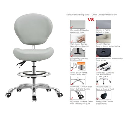 Kaleurrier Office Drafting Chairs with Backs,Adjustable Height | Ergonomic,Heavy Duty,Tall Office Chairs for Art Studio Standing Desk Kitchen Garage Shop Massage Lab Dental Hair Salon Guitar - color: Grey
