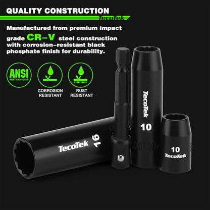 TecoTek 27 Pieces 3/8-Inch Drive 12-Point Metric Impact Socket Set, CR-V, 7mm to 19mm, Standard and Deep, 1/4"-3/8" Drill Adapter - size: 7mm-19mm(Deep & Shallow)