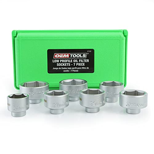 OEMTOOLS 27197 Oil Filter Socket Set, 7 Piece Oil Filter Wrench Set with 24mm, 27mm, 29mm, 30mm, 32mm, 36mm & 38mm Oil Filter Removal Tool for Mercedes, GM, Ford, BMW, MINI, Dodge - style: 7 Piece Socket Set