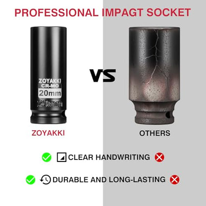 1/2" Drive 20mm Deep 6 Pt CR-MO Metric Impact Socket for Axle Nuts - size: 20mm, style: 1/2" Drive Deep