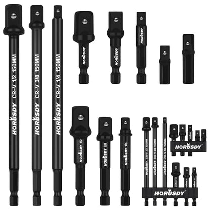 HORUSDY 11-Piece Impact Socket Adapter Set, 1/4-Inch Hex Shank, Cr-V Steel High Torque Drill Extension Bits, 1/4" 3/8" 1/2" Impact Driver Socket Adapters with Storage Holder - style: 11-PCS + Storage Holder