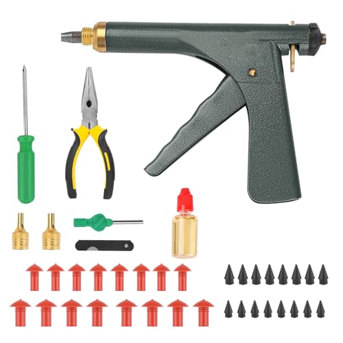 Tubeless Tire Gun Puncture Repair Kit with Mushroom Plug (Gun Puncture kit 16 Plugs, Green) for Tyre Punctures and Flats on Cars, Motorcycles, ATV, Trucks & Tractors - color: green