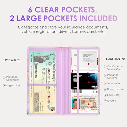 Car Registration and Insurance Holder，Colour Patterns Men Women Car License Document Registration and Insurance Card Holder - color: Multicolored marble