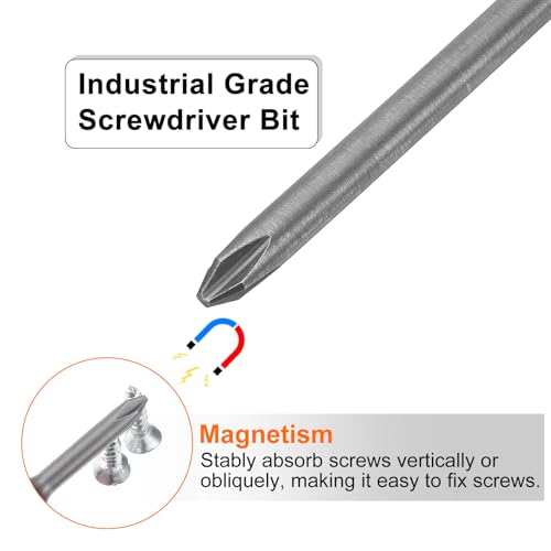 HARFINGTON 5pcs #2 Phillips Screwdriver Bit PH2 1/4" Hex Shank 10" (250mm) Long Magnetic S2 Steel Industrial Grade Screw Driver Bit Cross Head Electric Drill Bits 0.236" (6mm) Rod - size: PH2 x 250mm x 6mm