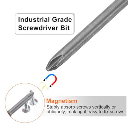 HARFINGTON 2pcs #2 Phillips Screwdriver Bit PH2 1/4" Hex Shank 10" (250mm) Long Magnetic S2 Steel Industrial Grade Screw Driver Bit Cross Head Electric Drill Bits 0.236" (6mm) Rod - size: PH2 x 250mm x 6mm