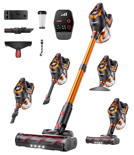 Cordless Vacuum Cleaner, 55Kpa Vacuum Cleaners for Home, Max 80mins Runtime Stick Vacuum with LED Display&1.5L Dust Cup, Rechargeable Lightweight Handheld Vacuum for Carpet/Hardwood Floor/Pet Hair/Car - color: Orange