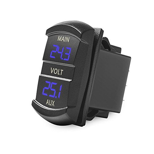MICTUNING MIC-DV-077 LED Digital Panel Double Voltmeter, Rocker Switch Style Voltage Monitor Blue for Car Pickup RV Truck Dual Battery Pack - color: Blue