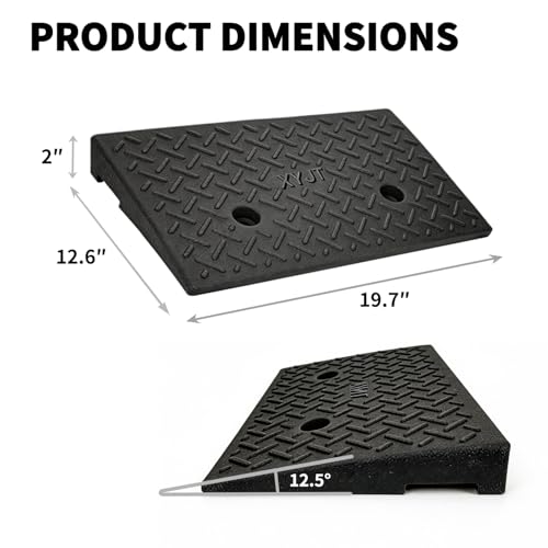 Rubber Curb Ramps for Driveway Sidewalks Shed Entry 2 Inch Rise Height 2 Pack 19.68" L x 9.84" W Threshold Ramp for Cars Motorcycles Lawn Mowers 7000lbs Load Capacity - size: 2''Height