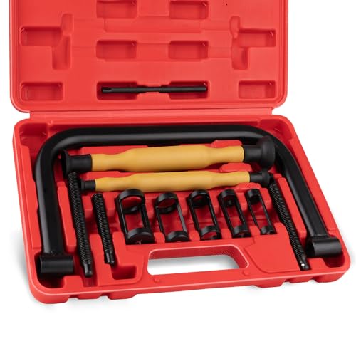 Valve Spring Compressor Set, 12PCS Valve Spring Clamp Removal Tool with Valve Lapping Tool for Motorcycle, ATV, Car, Small Engine Vehicle Equipment