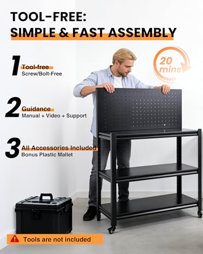 Pterying 52" Mobile Garage Work Bench Table, Lockable Wheels, Pegboard | Heavy Duty Tool Workshop, Ideal for Mechanics and DIYers, Woodworking and Mechanics