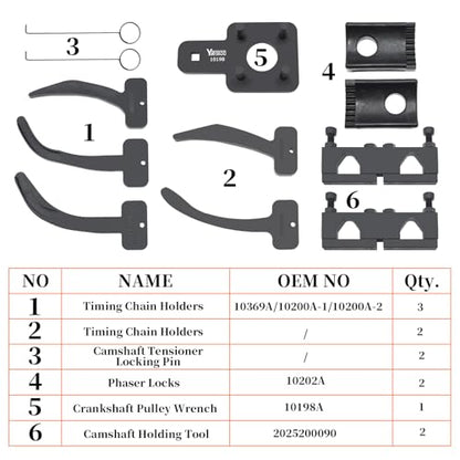 Camshaft Phaser Timing Chain Tool, Replace 10200A 10202 10198A 10369 | with Camshaft Holding Tool Crankshaft Pulley Wrench Compatible with VW Dodge Chrysler 3.0L, 3.2L and 3.6L Pentastar Engine - size: 12pcs