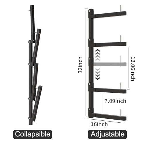 Lumber Storage Rack, Upgrade Cantilever Folding Lumber Rack Wall Mount, Metal 8 Level 32 Inch Plywood Scrap Wood Storage Rack - color: Black - 4 Tier