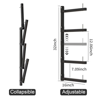 Lumber Storage Rack, Upgrade Cantilever Folding Lumber Rack Wall Mount, Metal 8 Level 32 Inch Plywood Scrap Wood Storage Rack - color: Black - 4 Tier