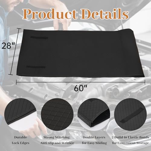 Rolling Creeper Mat, 60"x28" Zero Ground Clearance Mechanic Mat for Working Under Car, Under Car Roller for All Vehicles & Terrains, 3-Layer Design with Storage Bag(Black)