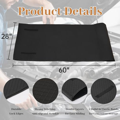 Rolling Creeper Mat, 60"x28" Zero Ground Clearance Mechanic Mat for Working Under Car, Under Car Roller for All Vehicles & Terrains, 3-Layer Design with Storage Bag(Black)