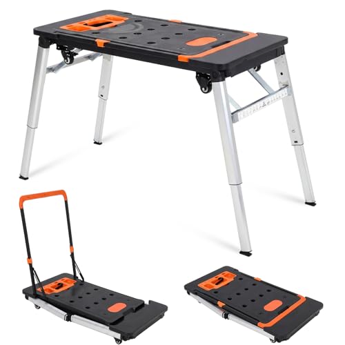 Garvee 7-in-1 Multifunctional Folding Workbench & Work Table with Wheels | Portable Workstation Converts to Sawhorse, Low Work Platform, Dolly & Hand Truck for Garage, Jobsite, Woodworking & DIY