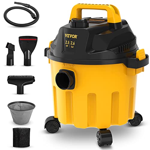VEVOR 2.6 Gallon 2.5 Peak HP Wet and Dry Shop Vac， Portable Shop Vacuum and Blower 3-in-1 with Filter, Hose and Attachments for Home and Car Cleaning Black/Yellow - color: Plastic, size: 2.6 Gal+2.5 Peak HP+Wet/Dry