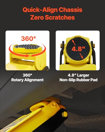 VEVOR 3 Ton Low Profile Floor Jack for All Terrain Vehicles, Heavy-Duty Steel Racing Jack with Quick Lift Pump, 5.12"-20" Lifting Range, 3.0 tons - color: yellow