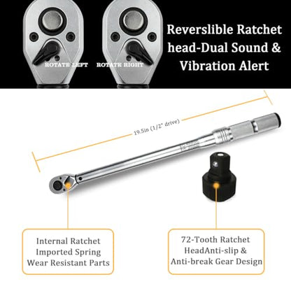 TYD 1/2" Heavy Duty Click Torque Wrench 30–210 Nm ±4% Precision | Adjustable Torque Wrench 72-Tooth Reversible Ratchet Storage Case for Car Wheel Lug, Truck & SUV Repair Torque Tool - style: TG-210(30-210NM)