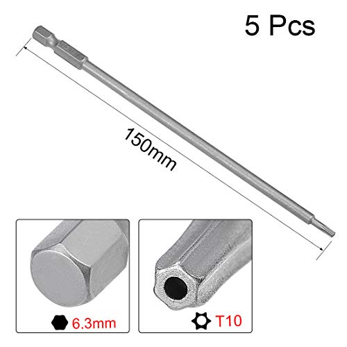 uxcell 5 Pcs T10 Magnetic Torx Screwdriver Bits, 1/4 Inch Hex Shank 5.9-inch Length S2 Security Tamper Proof Screw Driver Kit Tools - size: T10