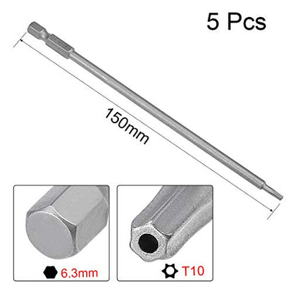 uxcell 5 Pcs T10 Magnetic Torx Screwdriver Bits, 1/4 Inch Hex Shank 5.9-inch Length S2 Security Tamper Proof Screw Driver Kit Tools - size: T10