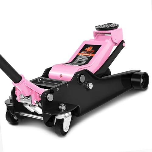 PM PERFORMOTOR Low Profile Hydraulic Trolley Service/Floor Jack, 4 Ton (8000 lbs) Capacity, Lifting Range 4.5"-20", Pink, PM-TOL-FJ40-PK - color: Pink