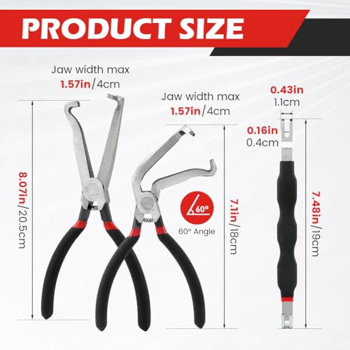 3Pcs Electrical Disconnect Pliers 37960, 37980, Fuel Line Petrol Clip Pipe Plier, Angled Wire Plug Removal Tool Set for Car Push Tab Style Plugs Separator(COLOR:black)