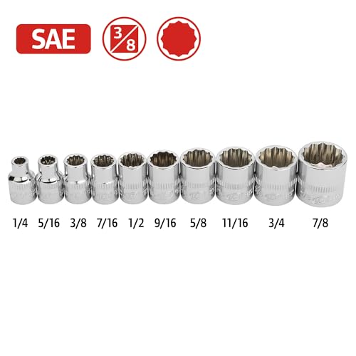 Ingersoll Rand 10-Piece SAE 3/8 in. Drive 12-Point Shallow Socket Set, 1/4–7/8 in., Chrome Vanadium Steel with Thermoform Tray – 752048X - size: 3/8 in. Drive Shallow Socket Set, style: SAE