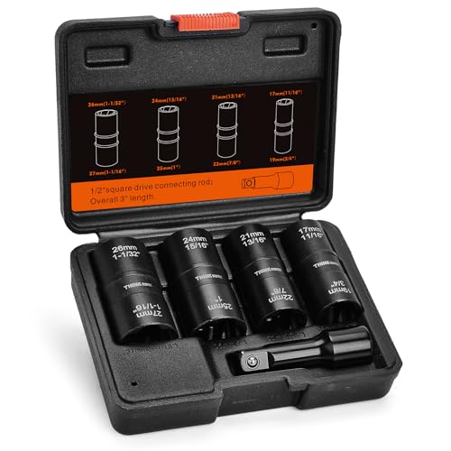 5-Piece Lug Nut Removal Tool, 1/2 Inch Drive Lug Nut Extractor Set | for Stripped, Broken, Damaged, Rounded Bolts, Nuts and Fasteners, 17-27mm, Cr-Mo Steel, Storage Case - size: W6227-5-PCS
