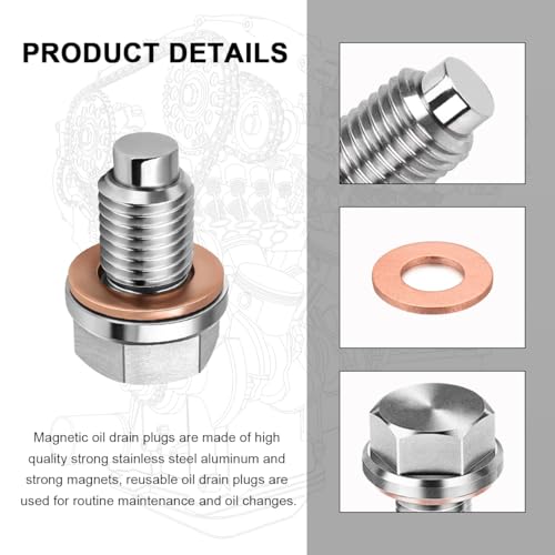 Wevdn Magnetic Oil Drain Plug, Aluminum M12×1.25 Sump Drain Nut Bolt with 5 PCS Copper Crush Washer, Universal Oil Drain Plug Replacement for Most Cars Motorcycles, Car Accessories - color: M12×1.25