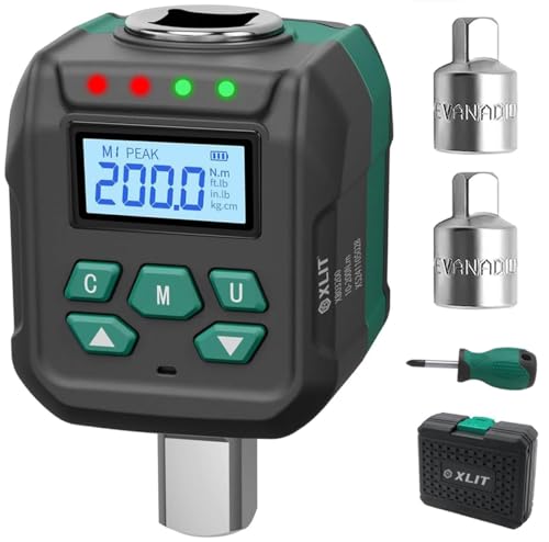 1/2" Digital Torque Wrench Adapter 4.4-147.5 ft-lb (6-200 Nm) | ±2% Accuracy, with 1/4"&3/8" Adapters, Buzzer & LED Alerts, Working with Ratchet Wrench, Breaker Bar