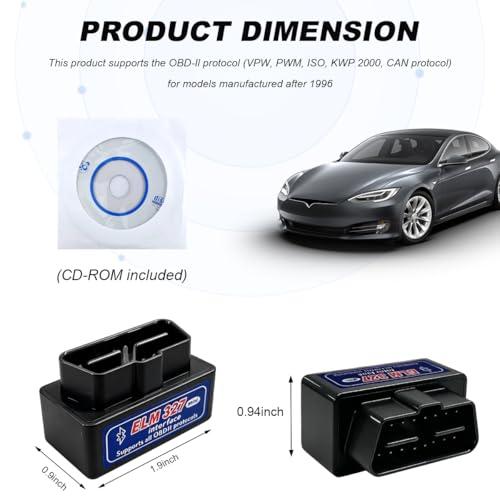 ELM327 OBDII Car Auto Diagnostic Scanner, Professional Mini Bluetooth Scan Tool Engine Fault Code Reader, Wireless Failure Detector Interface Adapter for Most OBD II Vehicles (Black) - color: Black, 1 PCS