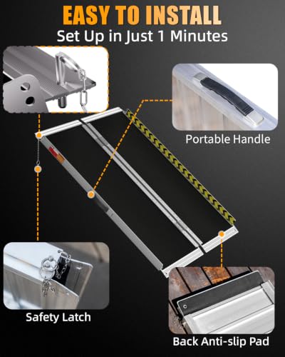 VNN Portable Wheelchair Ramp 4FT, Non-Slip Aluminum Ramps for Wheelchairs for Home, Handicap Wheelchair Ramps for Home Steps, Aluminum Loading Dock Plates, Doorways, Black - size: 4FT (Usable height 4-12 inch)
