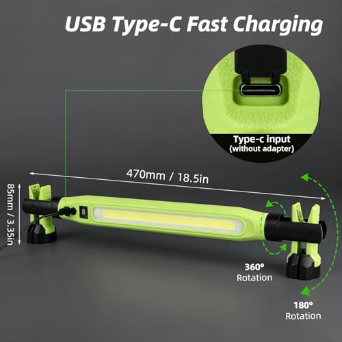 2 Pack Rechargeable LED Work Light, 3000LM Portable Mechanic Light with Magnetic Base, Hanging Hooks & Clamps, 4 Modes Under Hood Work Light with Red SOS for Car Repair, Garage